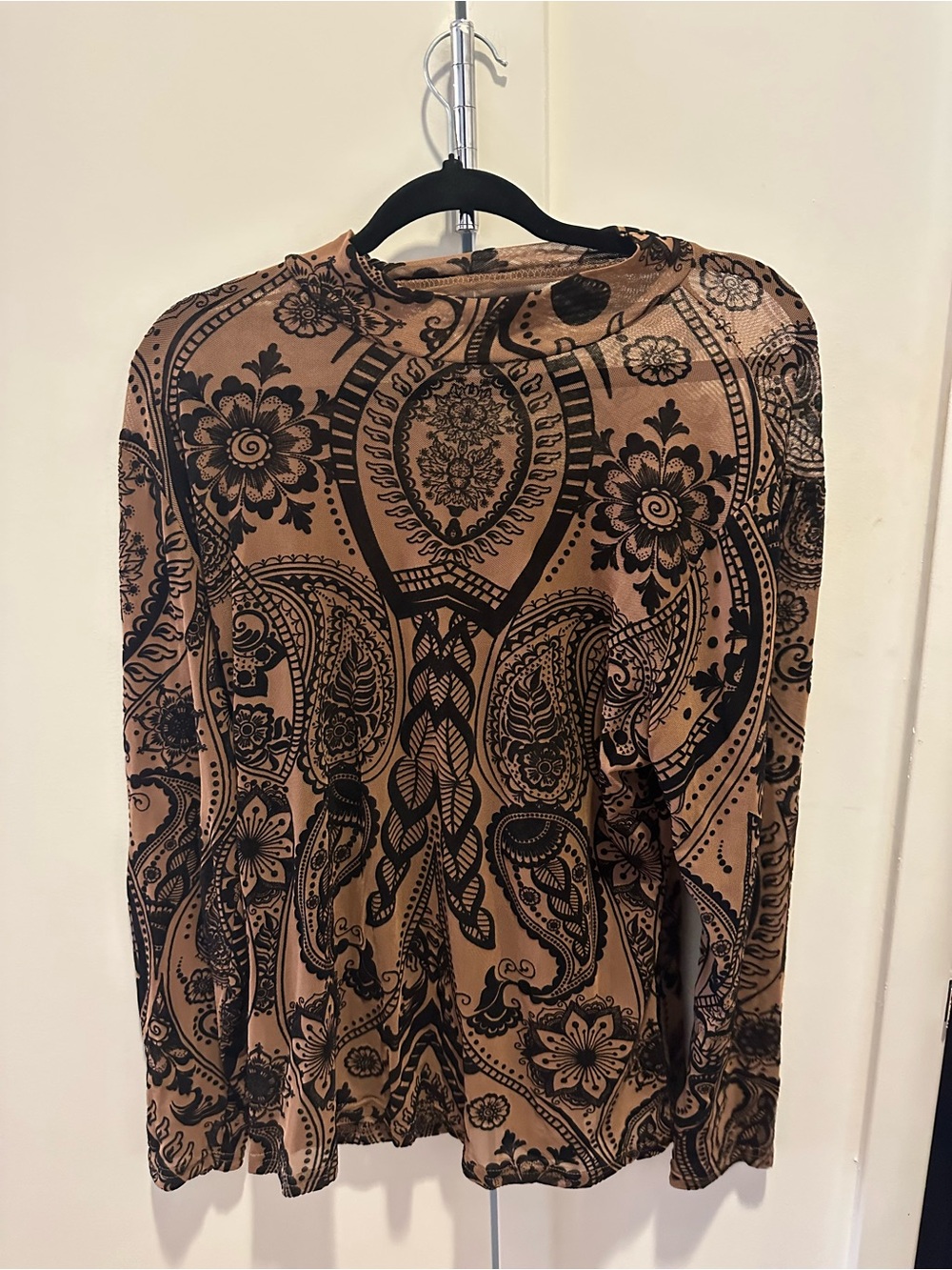 SHEIN Brown and Black Paisley & Floral Long Sleeve Top